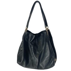 Coach Madison Phoebe black pebble leather shoulder bag w/gold hardware.